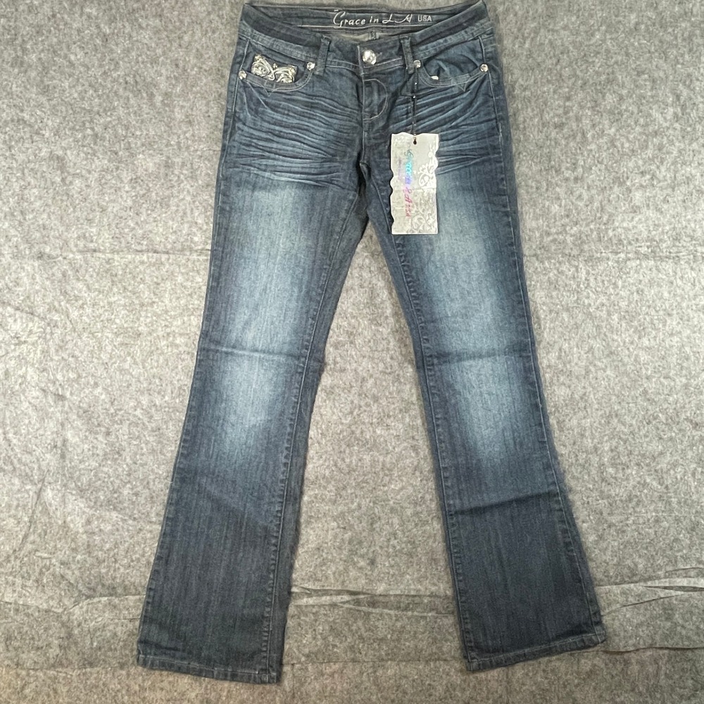 Grace in LA Women Bootcut Jeans Low Rise Stretch Tribal Western 30x33.5 Sz 5